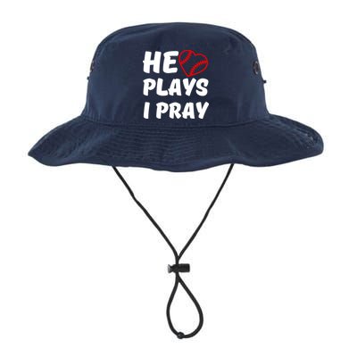 Baseball Mom He Plays I Pray Bucket Hat