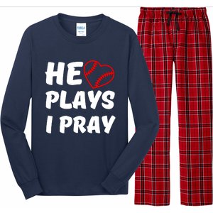 Baseball Mom He Plays I Pray Long Sleeve Pajama Set