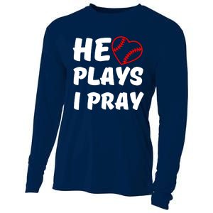 Baseball Mom He Plays I Pray Cooling Performance Long Sleeve Crew