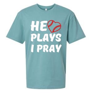 Baseball Mom He Plays I Pray Sueded Cloud Jersey T-Shirt