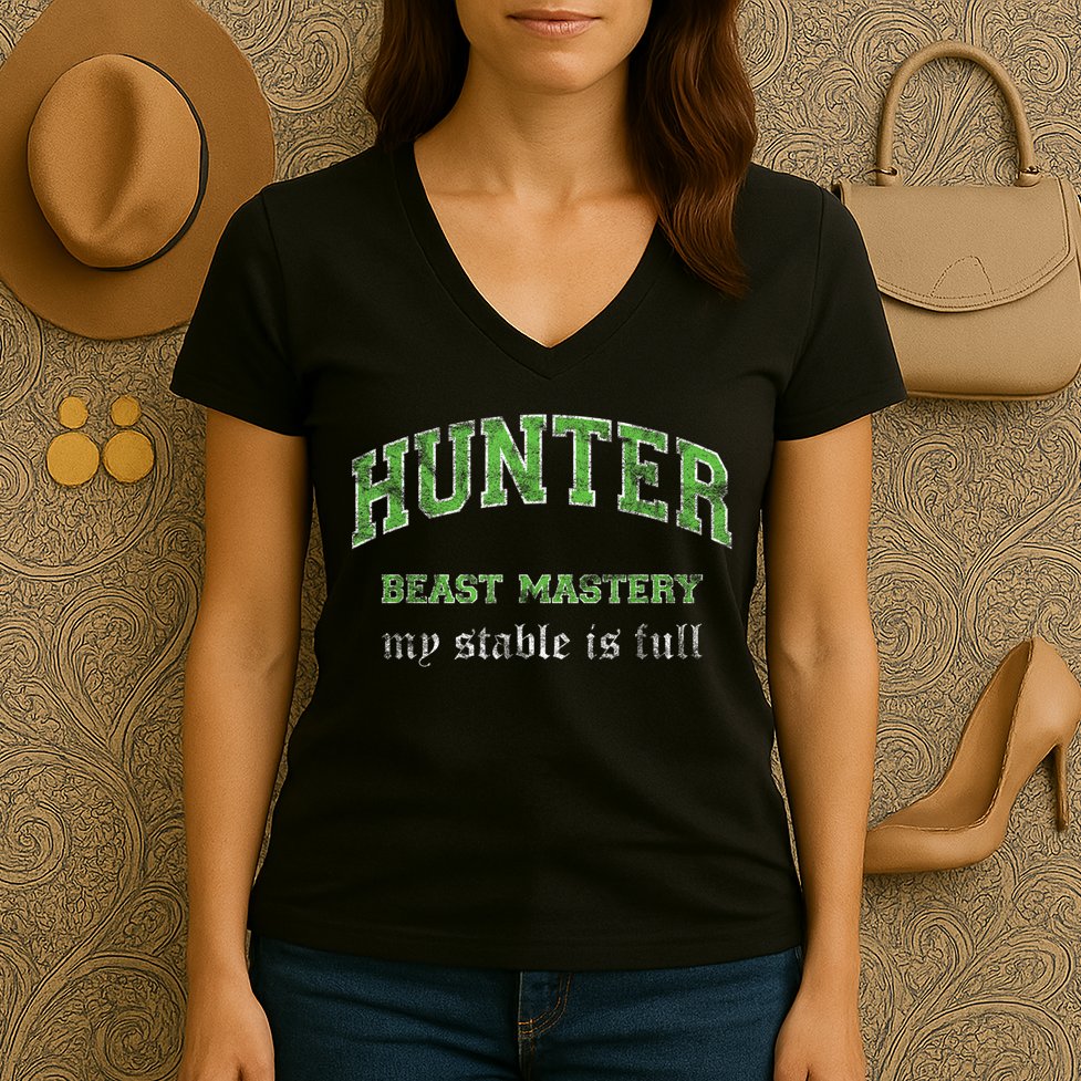Beast Mastery Hunter MMO Gamer Women's V-Neck T-Shirt