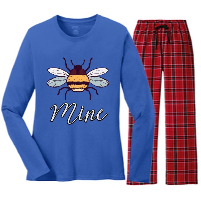 Bee Mine Honeybee Bumblebee Cute Retro Valentine's Day Gift Women's Long Sleeve Flannel Pajama Set 