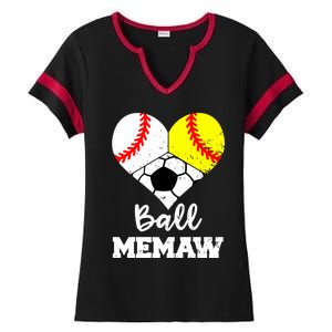 Ball Memaw Heart Funny Baseball Softball Soccer Memaw Great Gift Ladies Halftime Notch Neck Tee