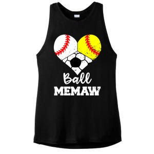 Ball Memaw Heart Funny Baseball Softball Soccer Memaw Great Gift Ladies PosiCharge Tri-Blend Wicking Tank