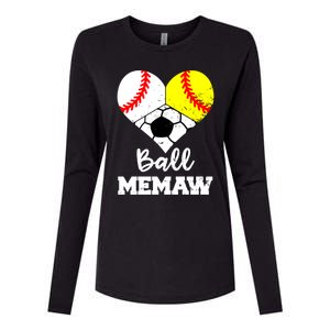 Ball Memaw Heart Funny Baseball Softball Soccer Memaw Great Gift Womens Cotton Relaxed Long Sleeve T-Shirt