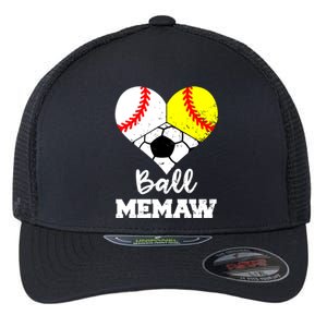 Ball Memaw Heart Funny Baseball Softball Soccer Memaw Great Gift Flexfit Unipanel Trucker Cap