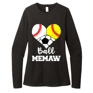 Ball Memaw Heart Funny Baseball Softball Soccer Memaw Great Gift Womens CVC Long Sleeve Shirt