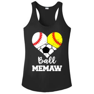 Ball Memaw Heart Funny Baseball Softball Soccer Memaw Great Gift Ladies PosiCharge Competitor Racerback Tank