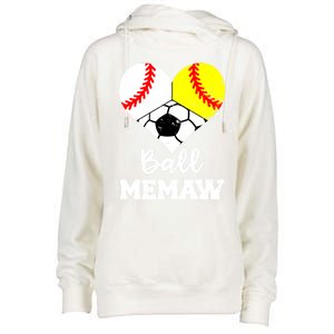 Ball Memaw Heart Funny Baseball Softball Soccer Memaw Great Gift Womens Funnel Neck Pullover Hood