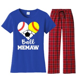 Ball Memaw Heart Funny Baseball Softball Soccer Memaw Great Gift Women's Flannel Pajama Set