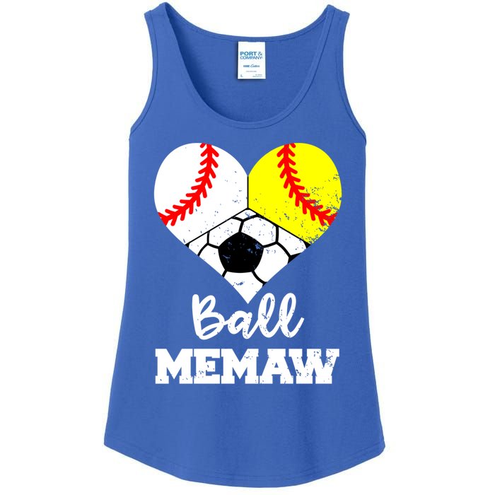 Ball Memaw Heart Funny Baseball Softball Soccer Memaw Great Gift Ladies Essential Tank