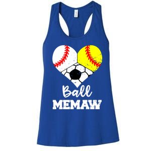 Ball Memaw Heart Funny Baseball Softball Soccer Memaw Great Gift Women's Racerback Tank