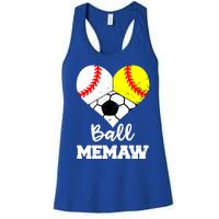 Ball Memaw Heart Funny Baseball Softball Soccer Memaw Great Gift Women's Racerback Tank