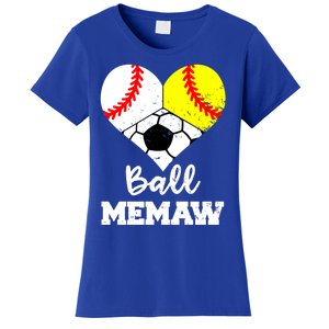 Ball Memaw Heart Funny Baseball Softball Soccer Memaw Great Gift Women's T-Shirt