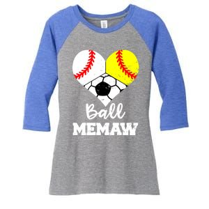 Ball Memaw Heart Funny Baseball Softball Soccer Memaw Great Gift Women's Tri-Blend 3/4-Sleeve Raglan Shirt