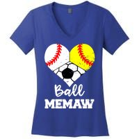 Ball Memaw Heart Funny Baseball Softball Soccer Memaw Great Gift Women's V-Neck T-Shirt