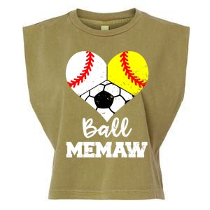 Ball Memaw Heart Funny Baseball Softball Soccer Memaw Great Gift Garment-Dyed Women's Muscle Tee