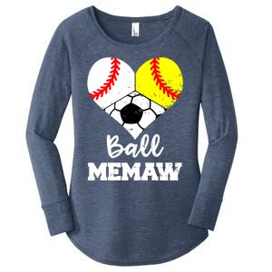 Ball Memaw Heart Funny Baseball Softball Soccer Memaw Great Gift Women's Perfect Tri Tunic Long Sleeve Shirt