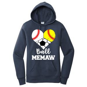 Ball Memaw Heart Funny Baseball Softball Soccer Memaw Great Gift Women's Pullover Hoodie