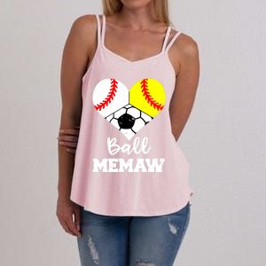 Ball Memaw Heart Funny Baseball Softball Soccer Memaw Great Gift Women's Strappy Tank