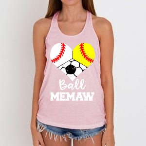 Ball Memaw Heart Funny Baseball Softball Soccer Memaw Great Gift Women's Knotted Racerback Tank