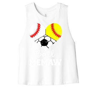 Ball Memaw Heart Funny Baseball Softball Soccer Memaw Great Gift Women's Racerback Cropped Tank