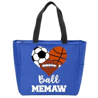 Ball Memaw Heart Funny Soccer Basketball Football Memaw Gift Zip Tote Bag