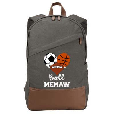 Ball Memaw Heart Funny Soccer Basketball Football Memaw Gift Cotton Canvas Backpack