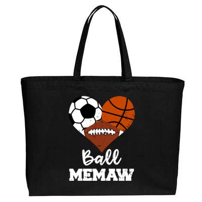 Ball Memaw Heart Funny Soccer Basketball Football Memaw Gift Cotton Canvas Jumbo Tote