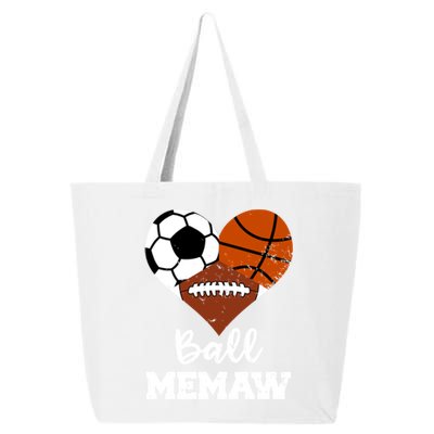 Ball Memaw Heart Funny Soccer Basketball Football Memaw Gift 25L Jumbo Tote