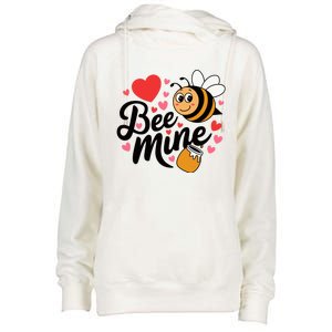 Bee Mine Heart Honey Valentine Womens Funnel Neck Pullover Hood