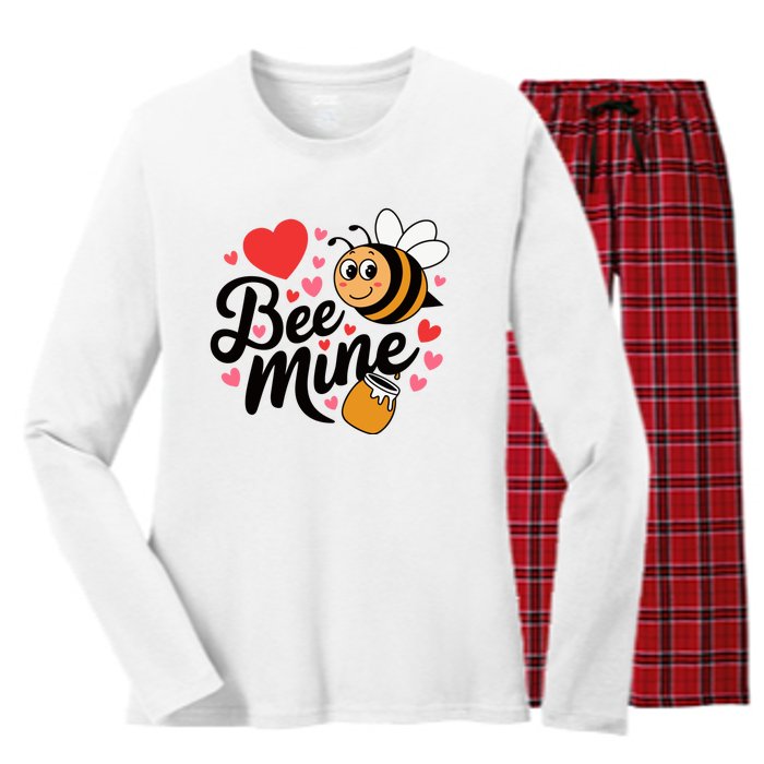 Bee Mine Heart Honey Valentine Women's Long Sleeve Flannel Pajama Set 