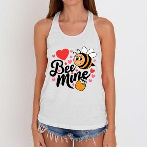 Bee Mine Heart Honey Valentine Women's Knotted Racerback Tank