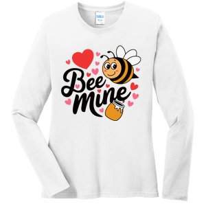 Bee Mine Heart Honey Valentine Ladies Long Sleeve Shirt