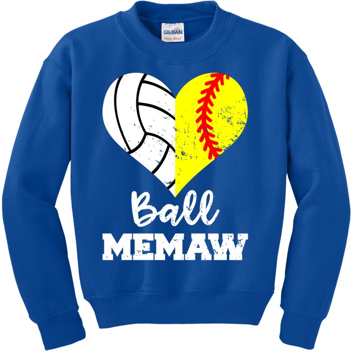 Ball Memaw Heart Funny Soccer Softball Memaw Gift Kids Sweatshirt