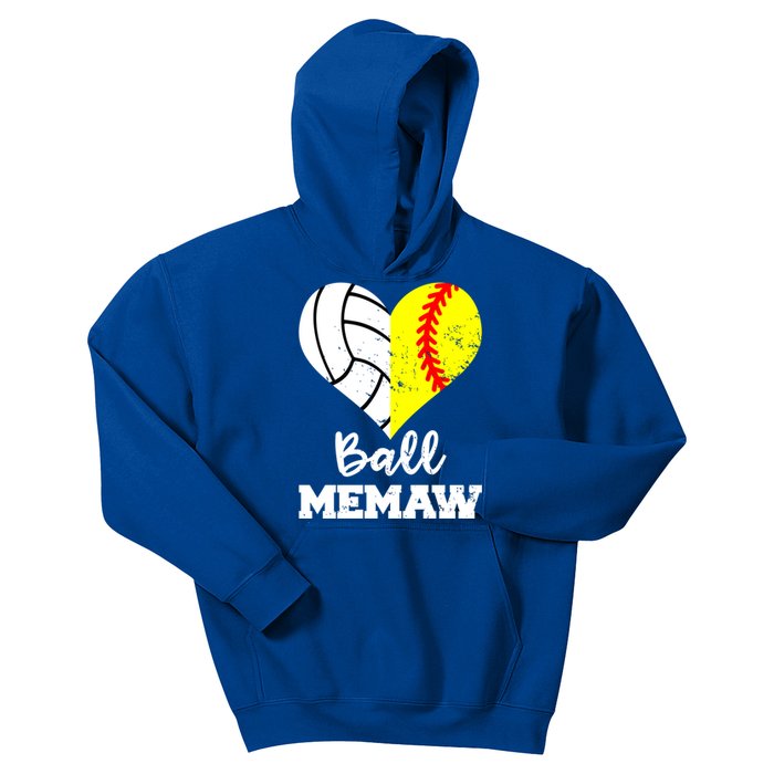 Ball Memaw Heart Funny Soccer Softball Memaw Gift Kids Hoodie