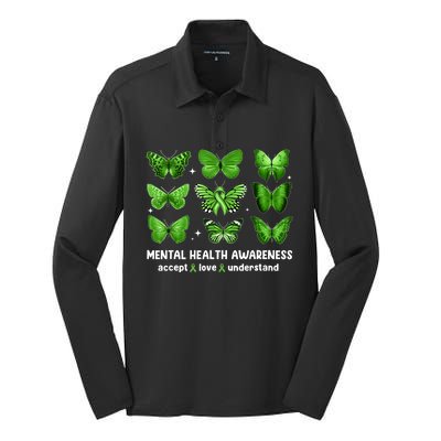 Butterfly Mental Health Awareness Accept Love Understand Silk Touch Performance Long Sleeve Polo