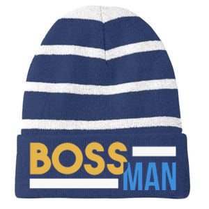 Boss Man Hoodie | Funny Striped Beanie with Solid Band