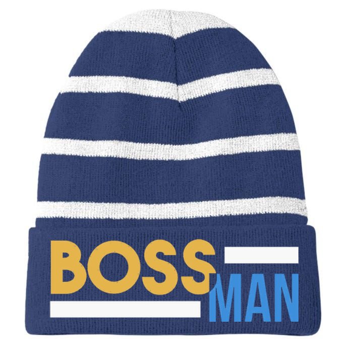 Boss Man Hoodie | Funny Striped Beanie with Solid Band