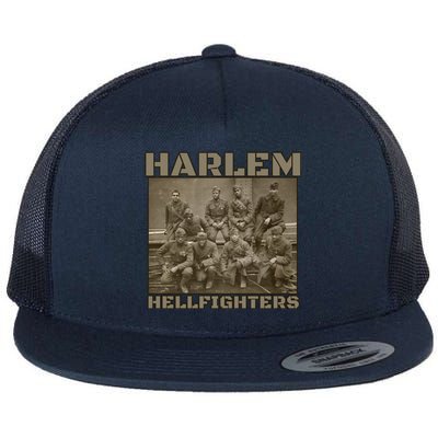 Black Military History Usa Black History Harlem Hellfighters Gift Flat Bill Trucker Hat