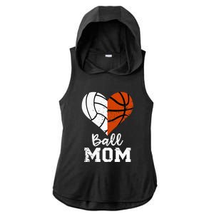 Ball Mom Heart Funny Volleyball Basketball Mom Ladies PosiCharge Tri-Blend Wicking Draft Hoodie Tank