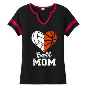 Ball Mom Heart Funny Volleyball Basketball Mom Ladies Halftime Notch Neck Tee