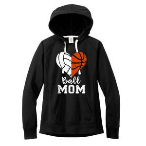 Ball Mom Heart Funny Volleyball Basketball Mom Women's Fleece Hoodie