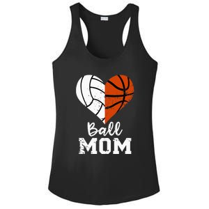 Ball Mom Heart Funny Volleyball Basketball Mom Ladies PosiCharge Competitor Racerback Tank