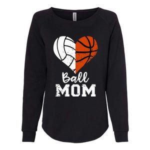 Ball Mom Heart Funny Volleyball Basketball Mom Womens California Wash Sweatshirt