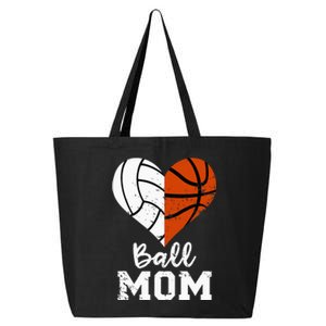 Ball Mom Heart Funny Volleyball Basketball Mom 25L Jumbo Tote