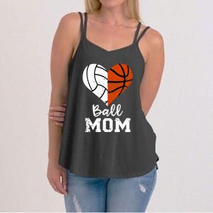 Ball Mom Heart Funny Volleyball Basketball Mom Women's Strappy Tank