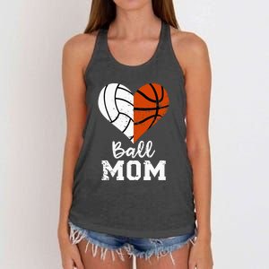 Ball Mom Heart Funny Volleyball Basketball Mom Women's Knotted Racerback Tank