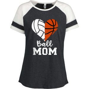 Ball Mom Heart Funny Volleyball Basketball Mom Enza Ladies Jersey Colorblock Tee