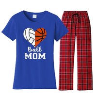 Ball Mom Heart Funny Volleyball Basketball Mom Women's Flannel Pajama Set